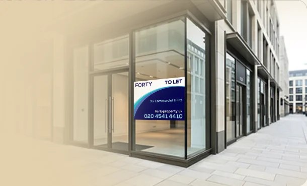 Vacant commercial units with a Forty To Let board